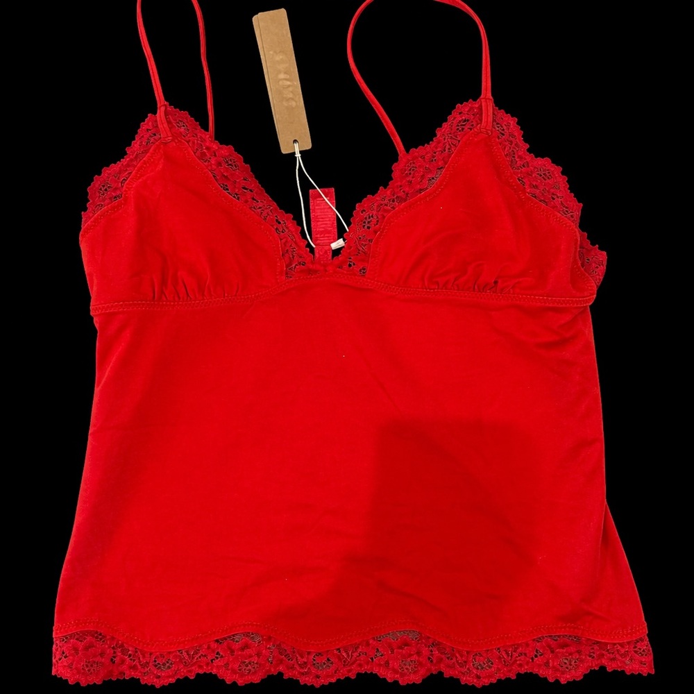 SKIMS Red Lace Trim Chemise